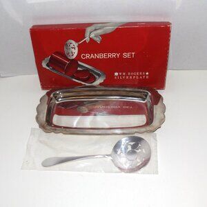 Mid Century Wm. Rogers Silverplate 2 Pc Cranberry Serving Set